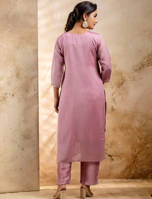 lavender fancy silk blend kurta set 2