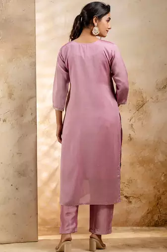 lavender fancy silk blend kurta set