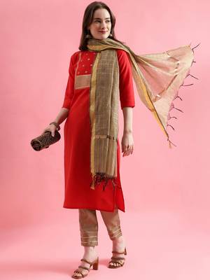red fancy cotton kurta set 2