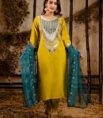 light-yellow fancy viscose rayon kurta set