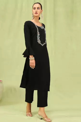 black fancy viscose kurta set