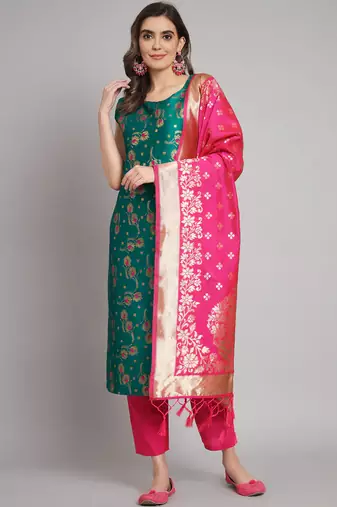 blue fancy cotton silk kurta set