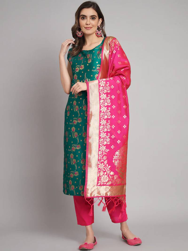 blue fancy cotton silk kurta set