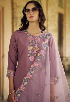 light-purple fancy pure silk blend kurta set 4