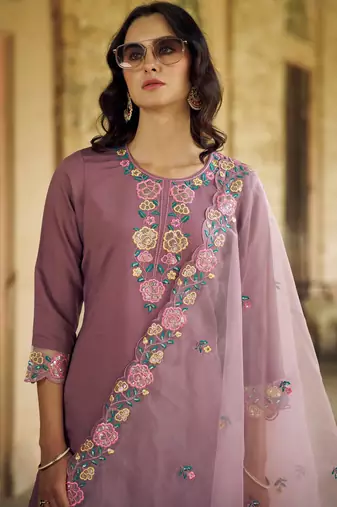 light-purple fancy pure silk blend kurta set