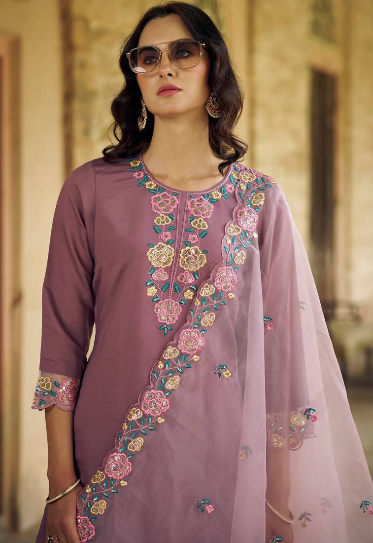 light-purple fancy pure silk blend kurta set