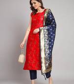 red fancy cotton silk kurta set