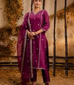 purple fancy silk blend kurta set