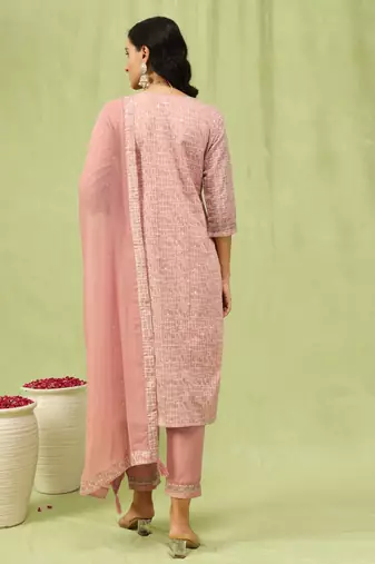 peach fancy chanderi kurta set
