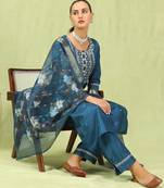 blue fancy silk blend kurta set