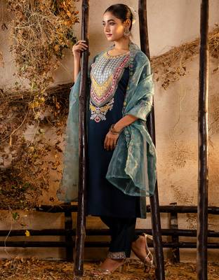teal fancy viscose rayon kurta set 2