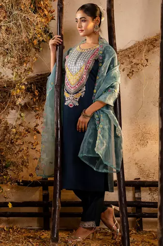 teal fancy viscose rayon kurta set