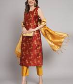 maroon fancy cotton silk kurta set