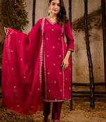 maroon fancy silk blend kurta set