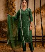 green fancy silk blend kurta set