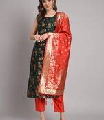 green fancy cotton silk kurta set