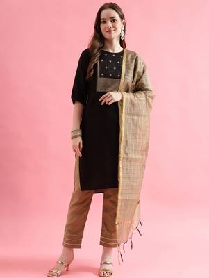 black fancy cotton kurta set 1