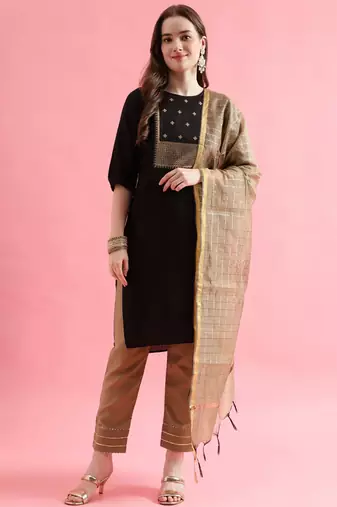 black fancy cotton kurta set