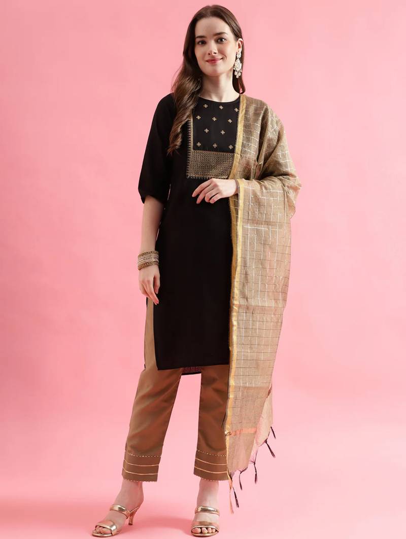 black fancy cotton kurta set