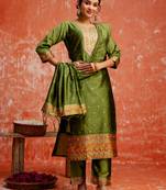 mehendi fancy cotton silk kurta set