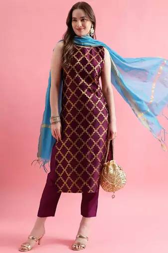 maroon fancy silk blend kurta set