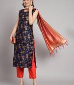navy-blue fancy cotton silk kurta set