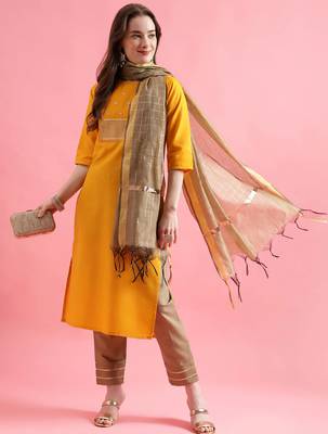 yellow fancy cotton kurta set 2