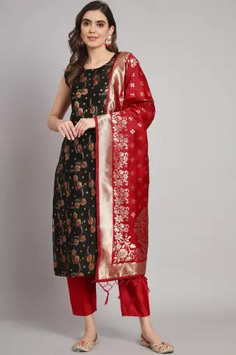 black fancy cotton silk kurta set