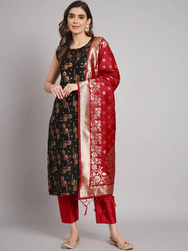 black fancy cotton silk kurta set