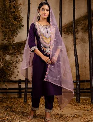 purple fancy viscose rayon kurta set 2
