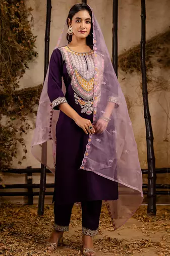 purple fancy viscose rayon kurta set