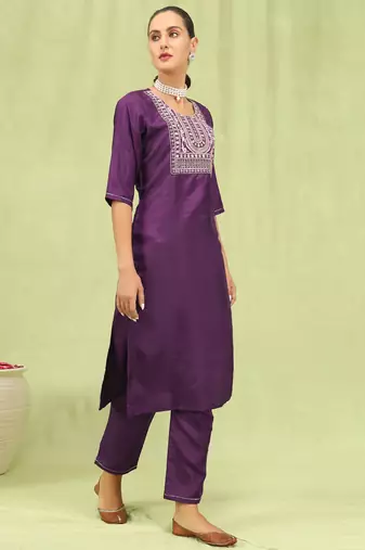purple fancy silk blend kurta set