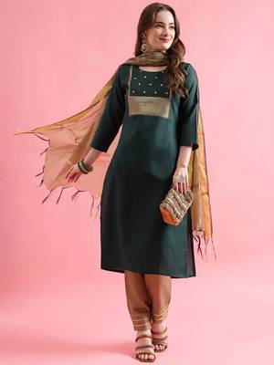 green fancy cotton kurta set 2