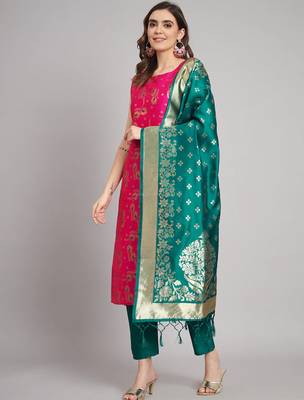 rani-pink fancy cotton silk kurta set 2