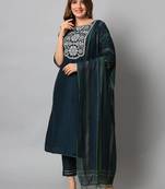 navy-blue fancy cotton silk kurta set