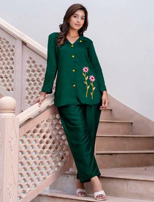 green fancy silk blend kurta set 2