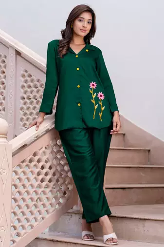 green fancy silk blend kurta set