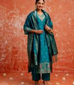 blue fancy cotton silk kurta set