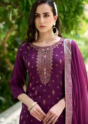 purple fancy viscose rayon kurta set 4
