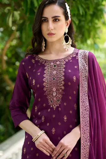 purple fancy viscose rayon kurta set