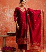 maroon fancy cotton silk kurta set