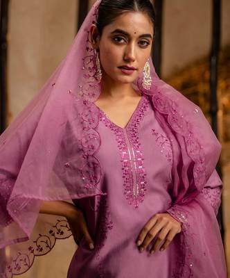 lavender fancy viscose kurta set 4