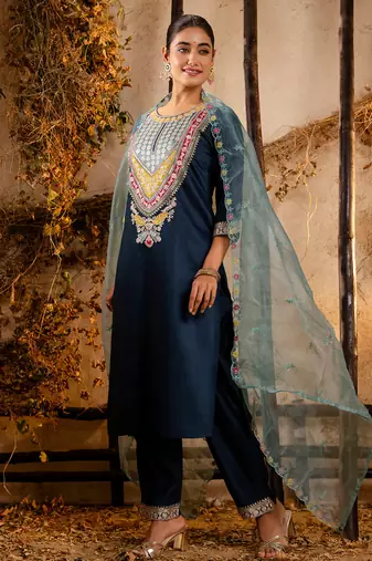 teal fancy viscose rayon kurta set