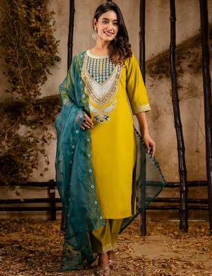 light-yellow fancy viscose rayon kurta set 2