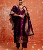 purple fancy cotton silk kurta set