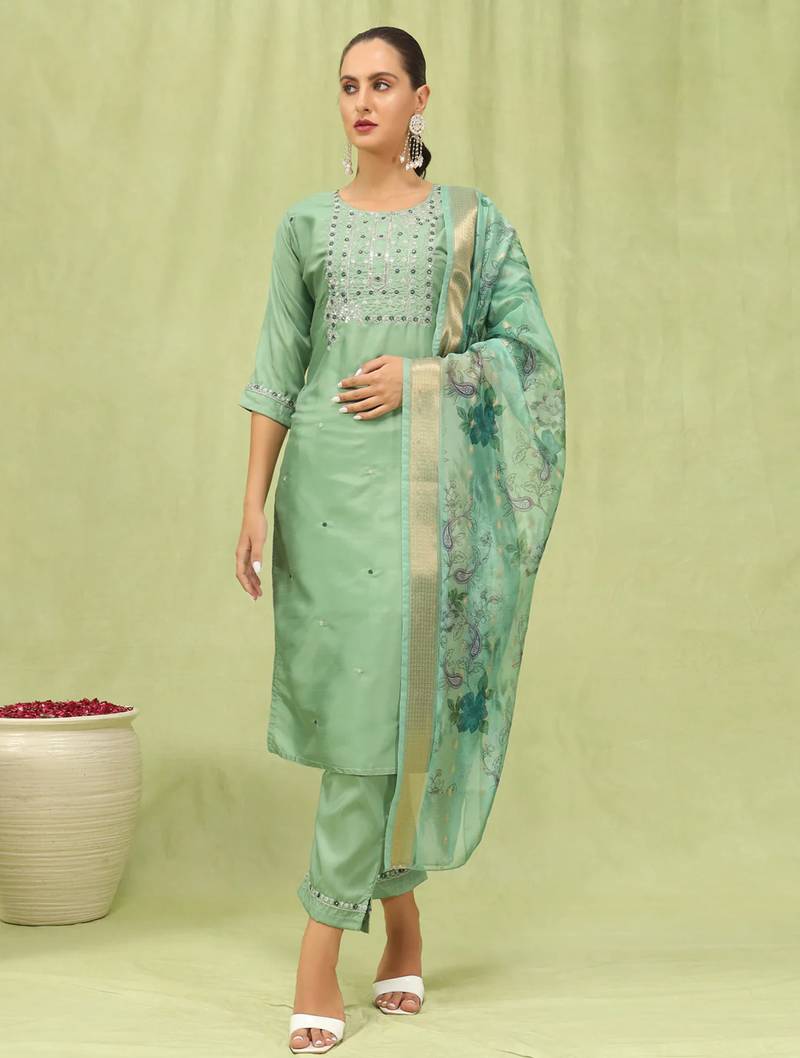 pear fancy silk blend kurta set