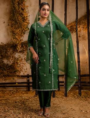green fancy silk blend kurta set 2
