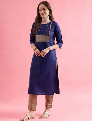 blue fancy cotton kurta set 3