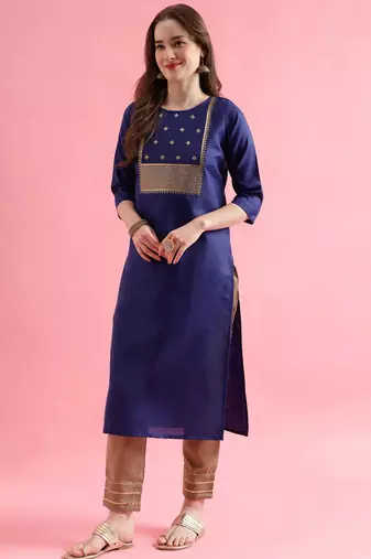 blue fancy cotton kurta set