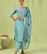 sky-blue fancy silk blend kurta set